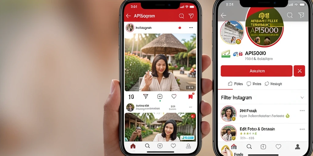Antarmuka aplikasi API5000 dengan berbagai pilihan filter Instagram.