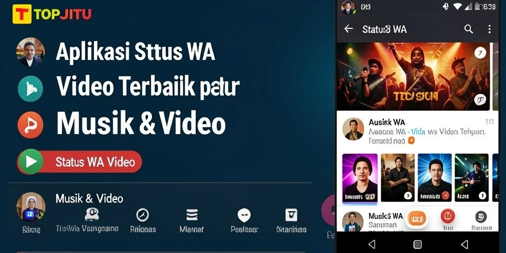 Tampilan antarmuka aplikasi TOPJITU untuk Status WA Video.